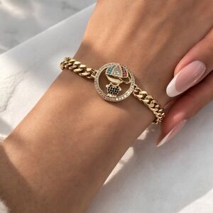 14K Gold Plated Cuban Link Bracelet 8” 5mm Colorful Boy Charm Women Jewelry